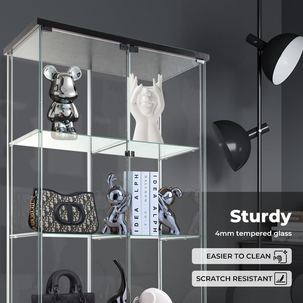 Glass Display Cabinet 2 Doors Collections Storage - Black