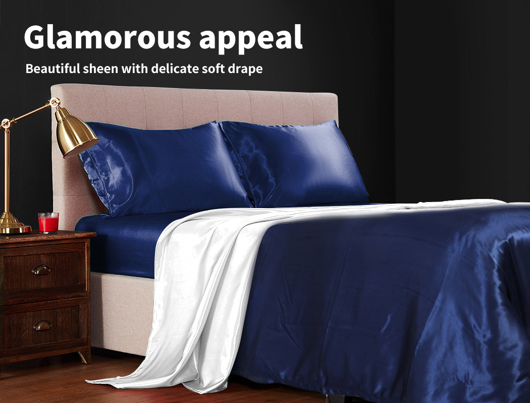 DreamZ Silky Satin Quilt Cover Set Bedspread Blue