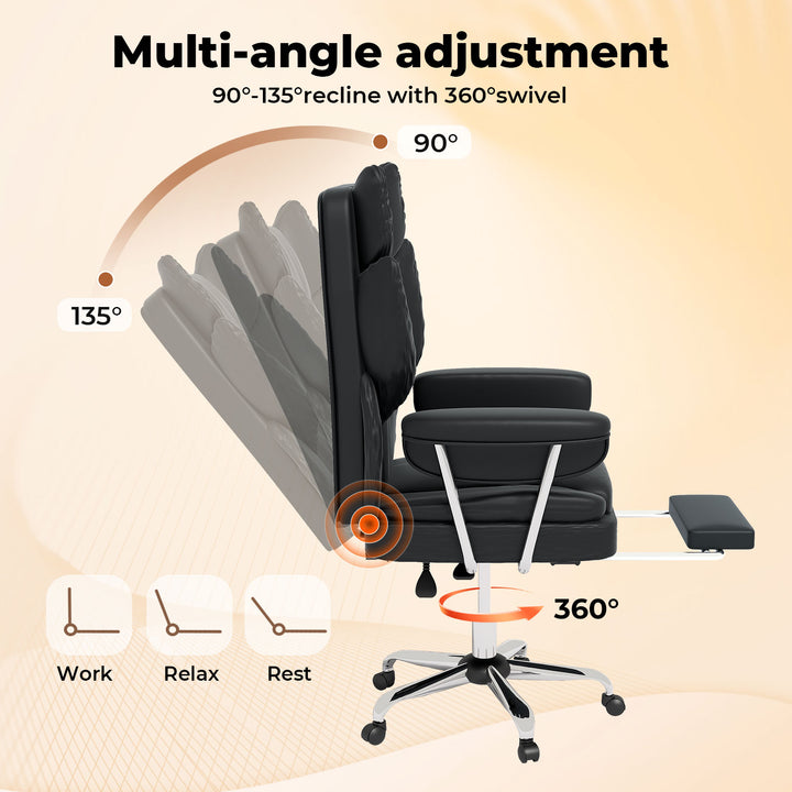 Office Chair Gaming Leather Study Work Adjustable High Back Chair Black