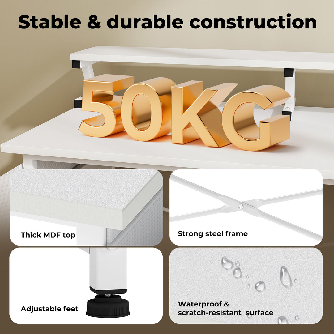 L Shaped Gaming Desk with RGB LED, Storage Drawers Power Outlet