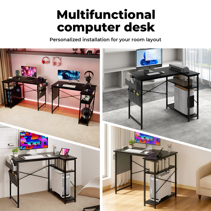 L-shaped Gaming Computer Desk Corner Table Office Home 2 Storage Shelves