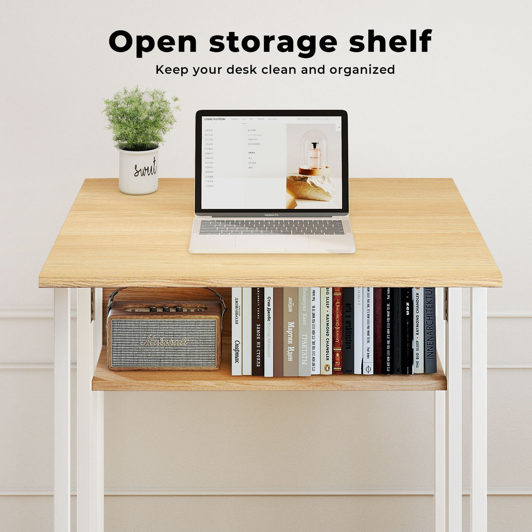 Foldable Computer Desk with Shelf Wheels for Small Space Home Office