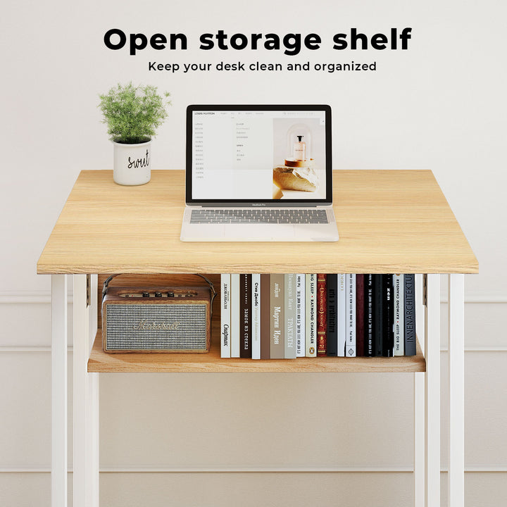 Foldable Computer Desk with Shelf Wheels for Small Space Home Office