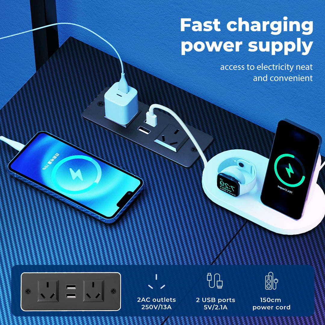 Computer Desk Convertible L-shaped Study Table Metal Frame with Drawers