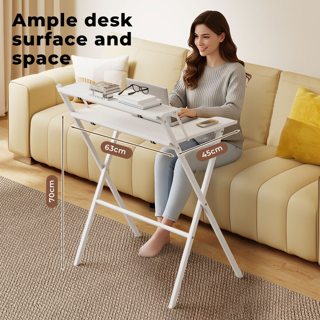Foldable Computer Desk Office Study Workstation with Monitor Shelf