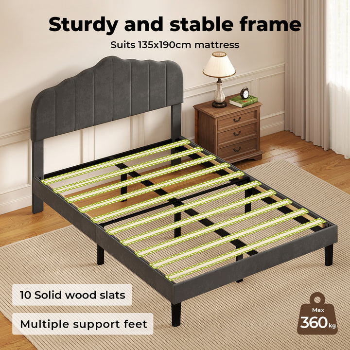 Bed Frame Linen Fabric Upholstered Platform Wooden Mattress Base