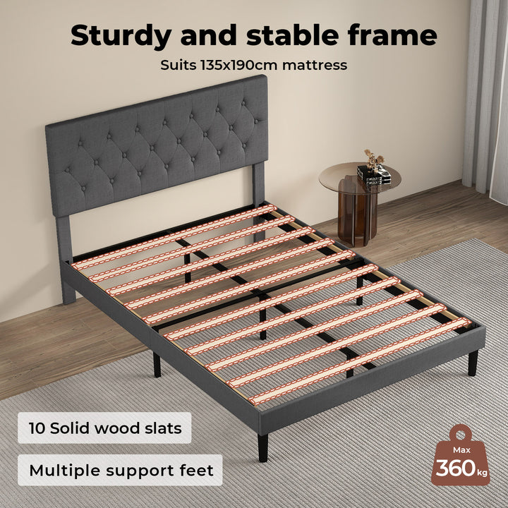 Bed Frame Upholstered Headboard Bedroom Mattress Base Dark Grey