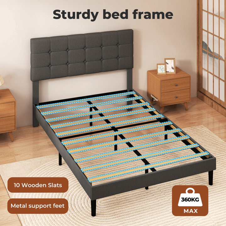 Bed Frame Upholstered Soft Headboard Bedroom Mattress Sturdy Base