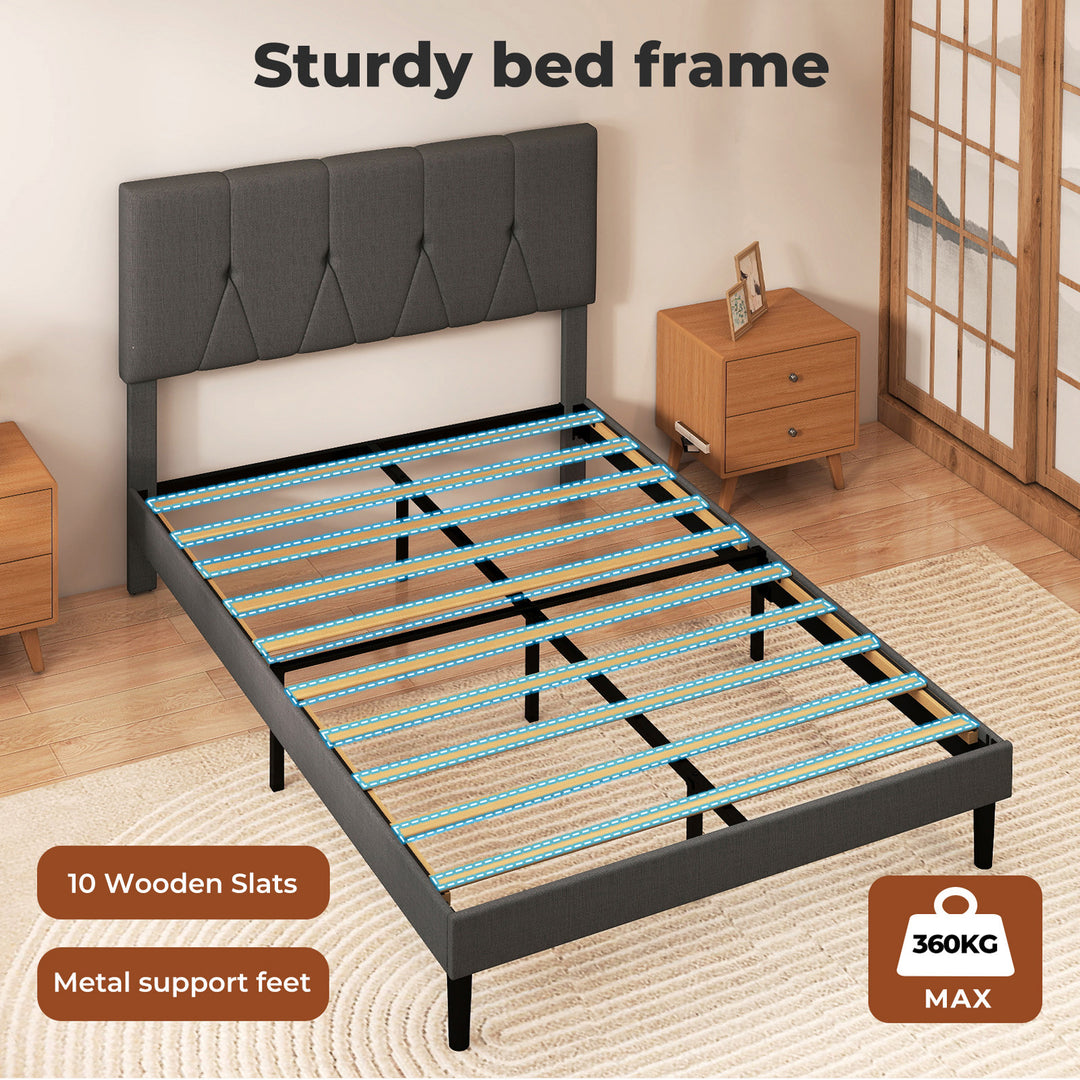 Bed Frame Upholstered Soft Headboard Bedroom Dark Grey
