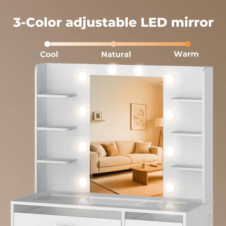 Vanity Desk Makeup Mirror 10 Bulbs Drawers Storage Cabinet Dressing Table