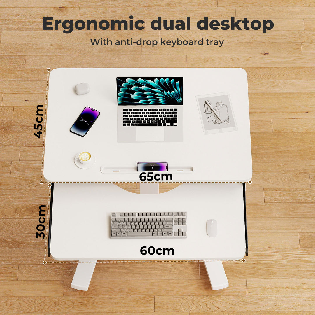 Mobile Standing Desk Adjustable Height Computer Table Keyboard Tray White