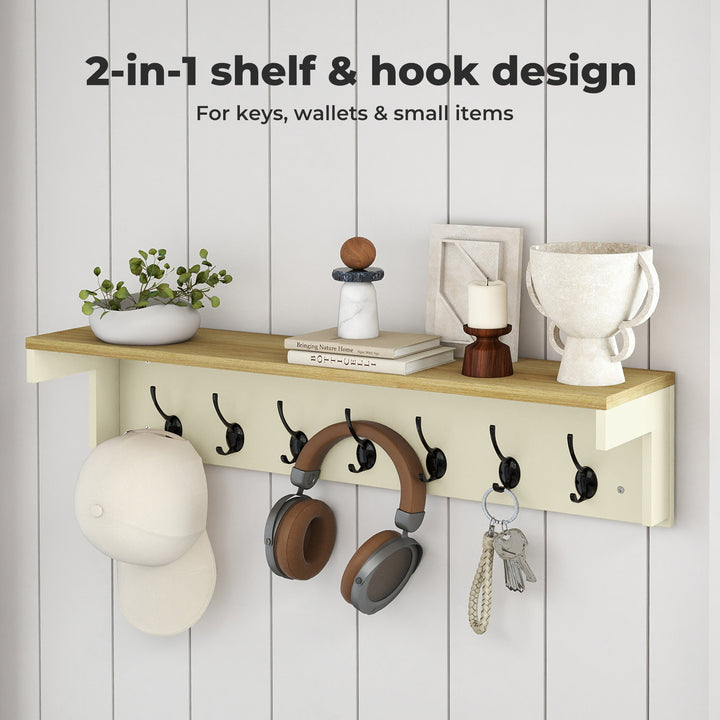 Coat Rack Wall Mounted Shelf 7 Double Hooks Storage Entryway Hallway