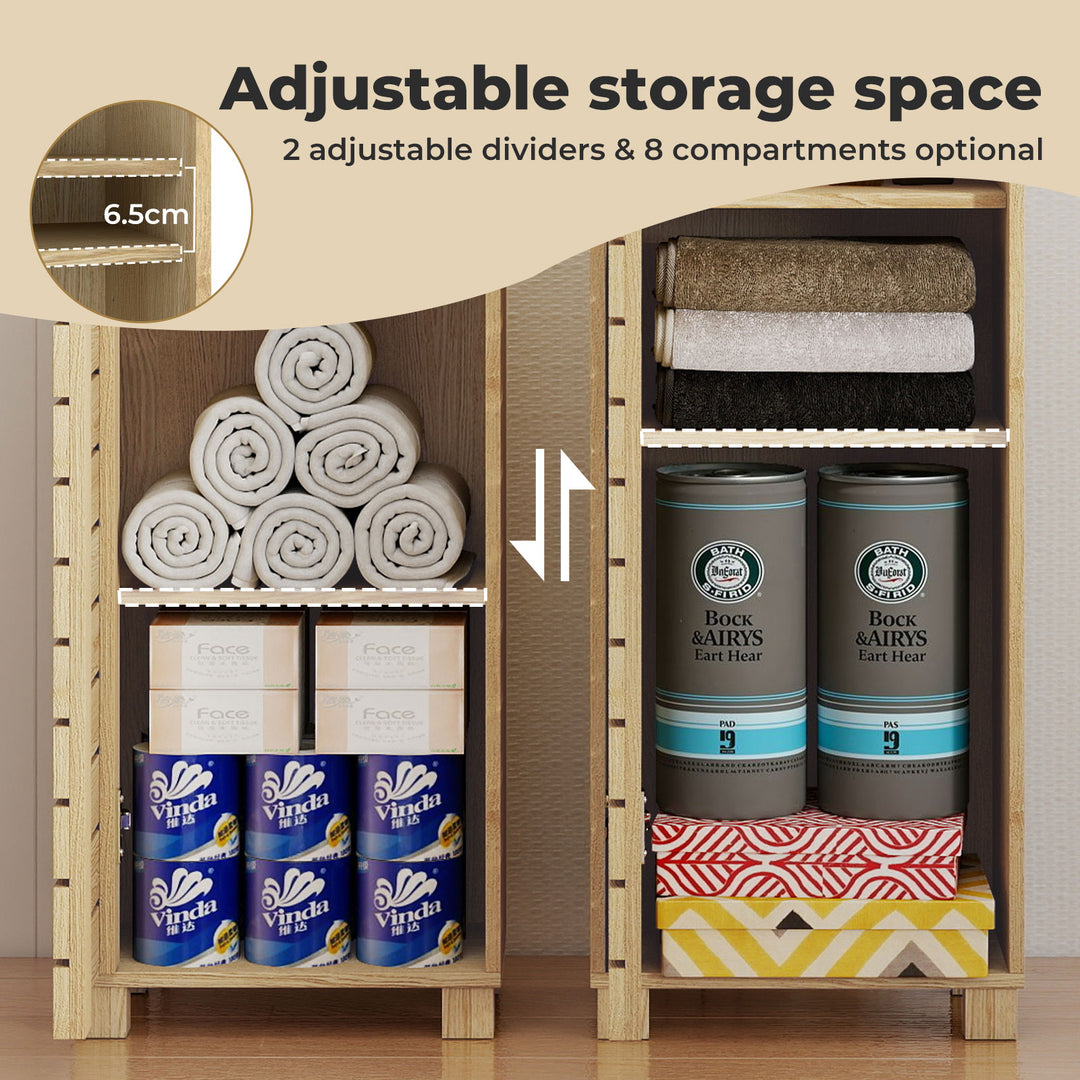 Bathroom Storage Cabinet Handleless Wood Floor Shelf Unit Cupboard Oak