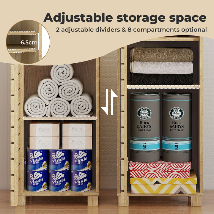 Bathroom Storage Cabinet Handleless Wood Floor Shelf Unit Cupboard Oak