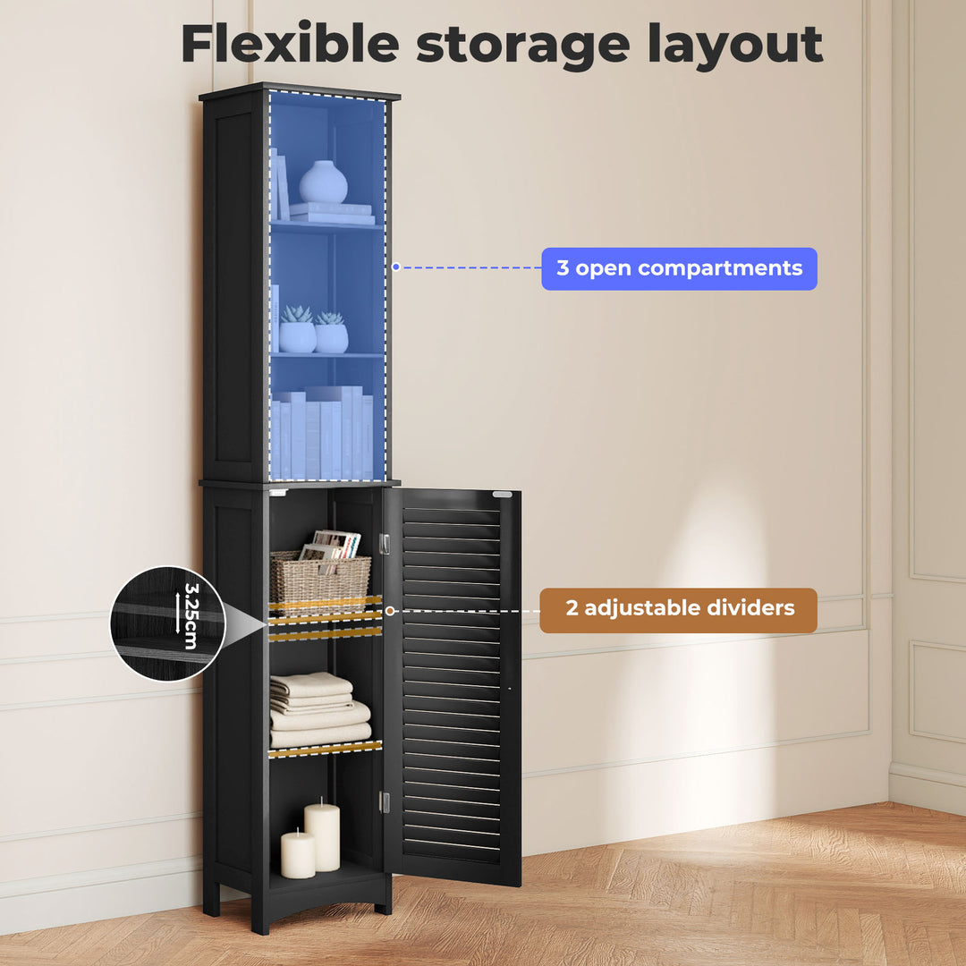 Tall Bathroom Cabinet Storage 166cm Tallboy Cupboard Adjustable Shelf