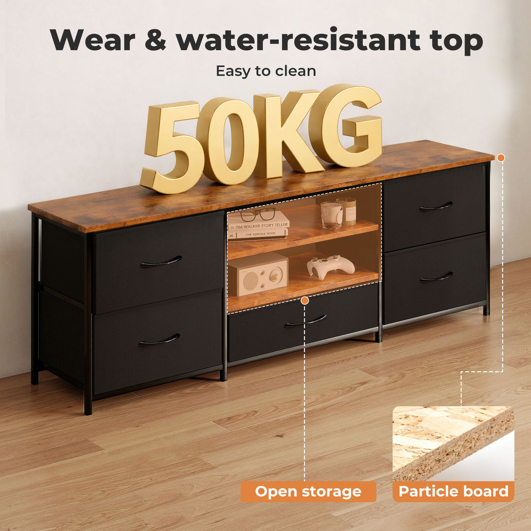 TV Stand Cabinet Entertainment Unit Stand 140cm 5 Drawers Storage Shelves