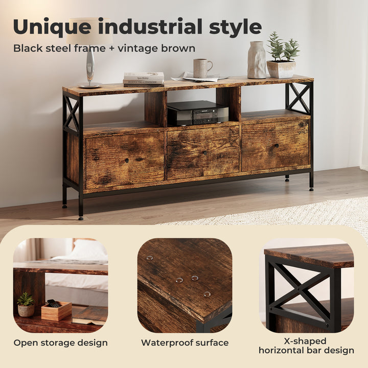 TV Stand Cabinet Entertainment Wood TV Unit 3 Drawers 3 Shelves 147cm