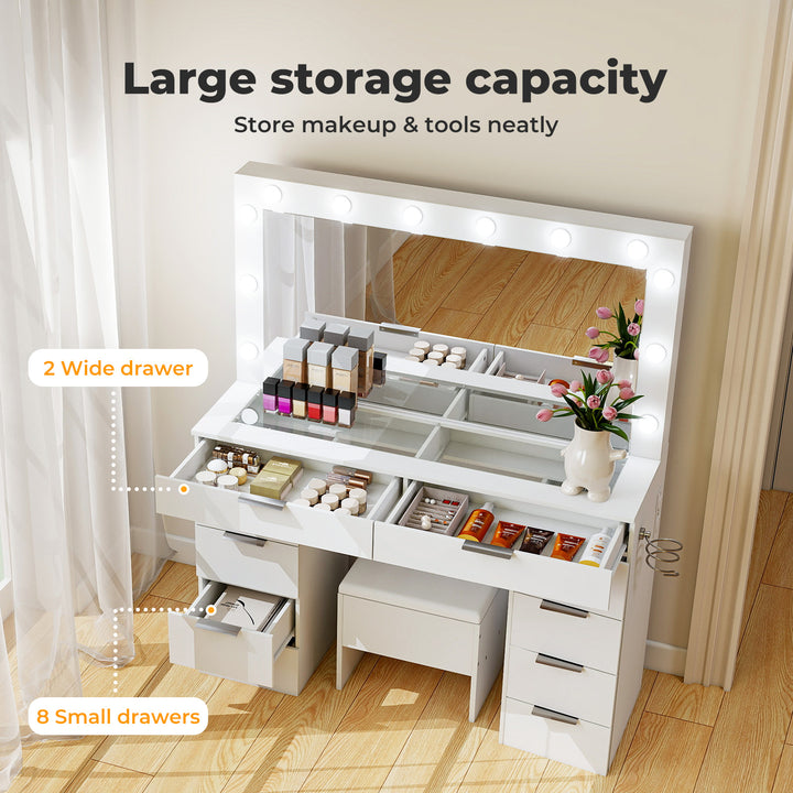 Dressing Table LED Makeup Mirror Stool Set Vanity Desk Cabinet 10 Drawers