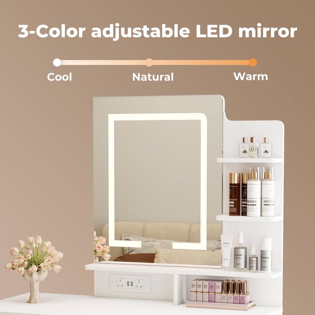 Dressing Table LED Makeup Mirror Stool Set Vanity Desk Fold-up Panel