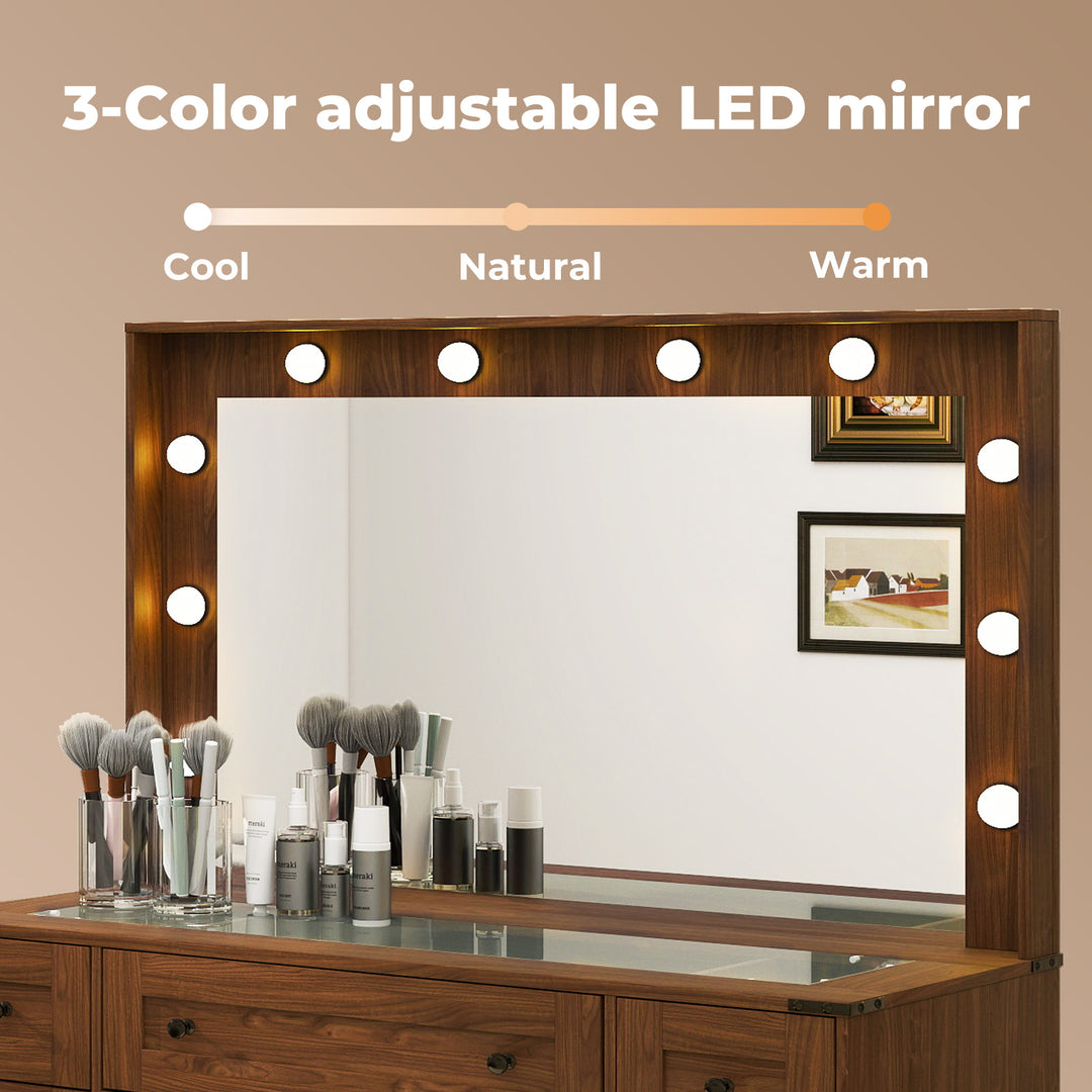 Dressing Table LED Makeup Mirror Stool Set  Vanity Desk Cabinet 3 Drawers