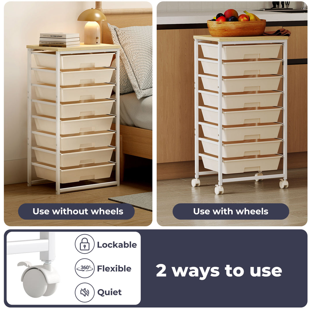 8 Drawers Storage Trolley Utility Cart Plastic Mobile Organiser Unit