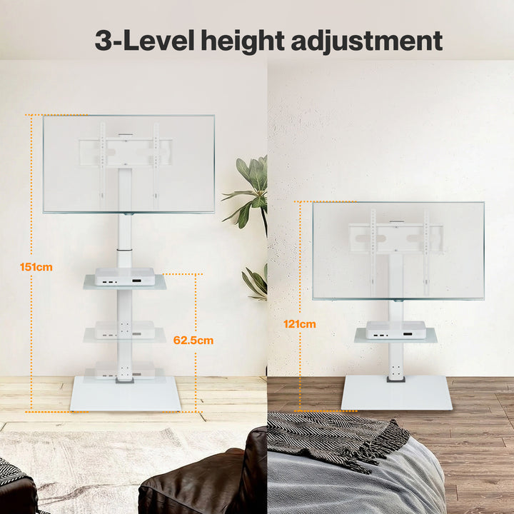 TV Floor Stand 32-65 Inch Universal Swivel Height Adjustable Mount White