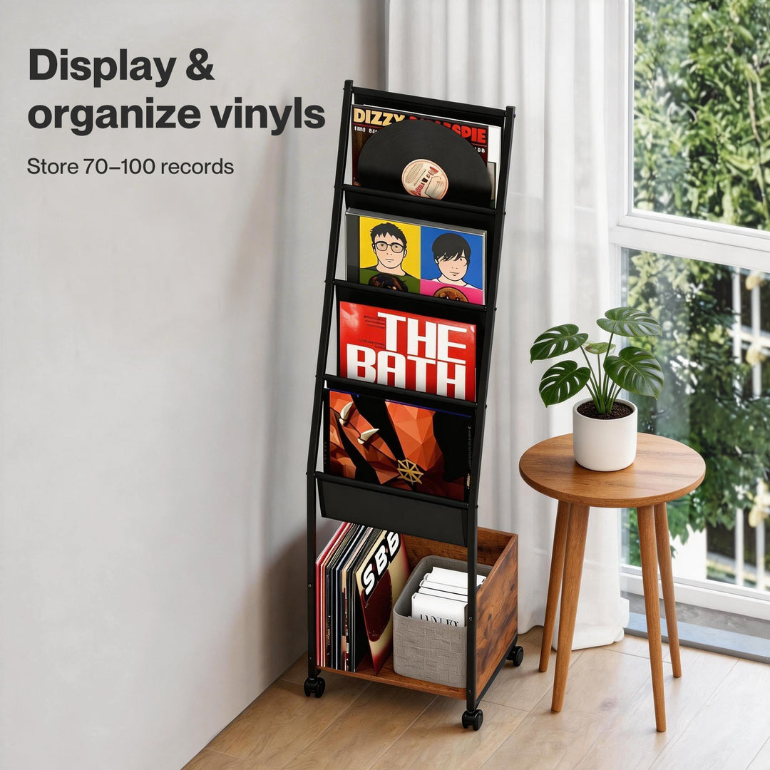 4-Tier Record Player Stand Storage Rack Holder Up to 100 Albums Magazine