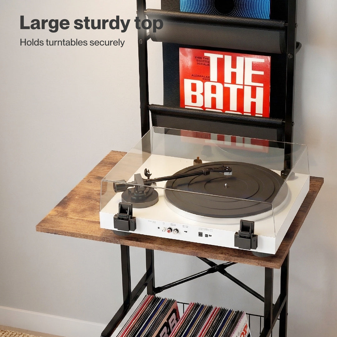 Tall Record Player Stand Vinyl Storage Up to 200 Albums Turntable Rack