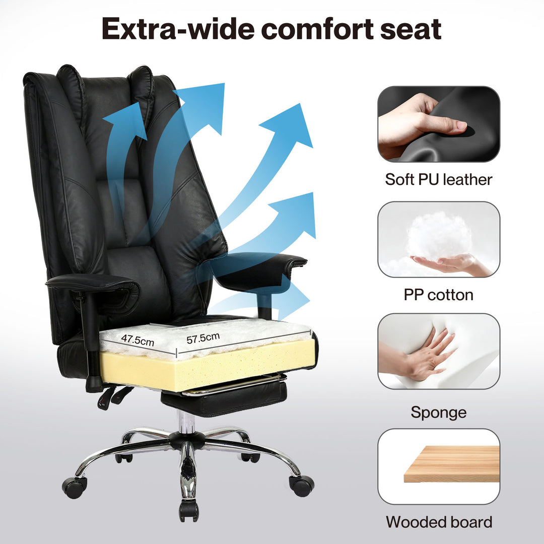 Heavy Duty Office Chair Tall PU Leather High Back Computer Work Seat