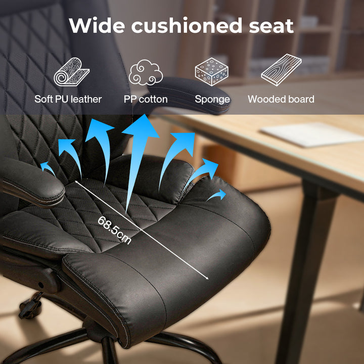 Executive Office Chair Footrest PU Leather Tilt Gaming Work Seat Black