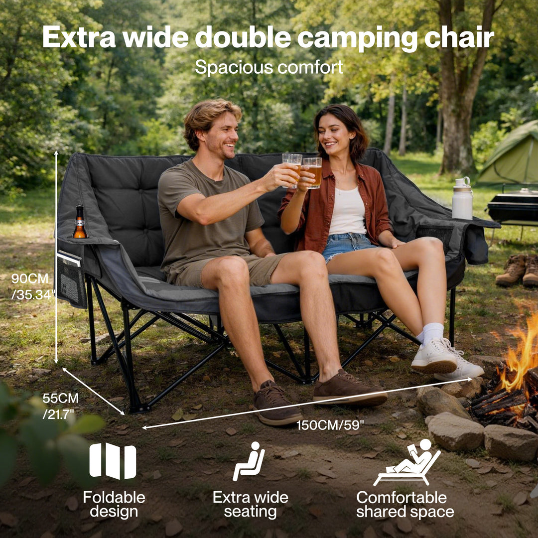 Double Camping Chair Folding Outdoor Portable Fishing Picnic Travel Seat