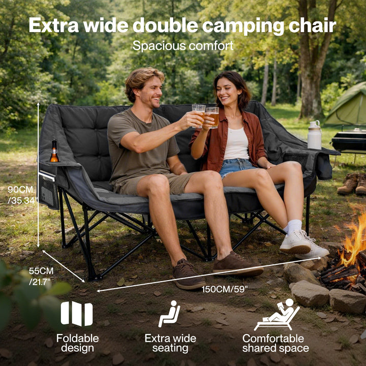 Double Camping Chair Folding Outdoor Portable Fishing Picnic Travel Seat