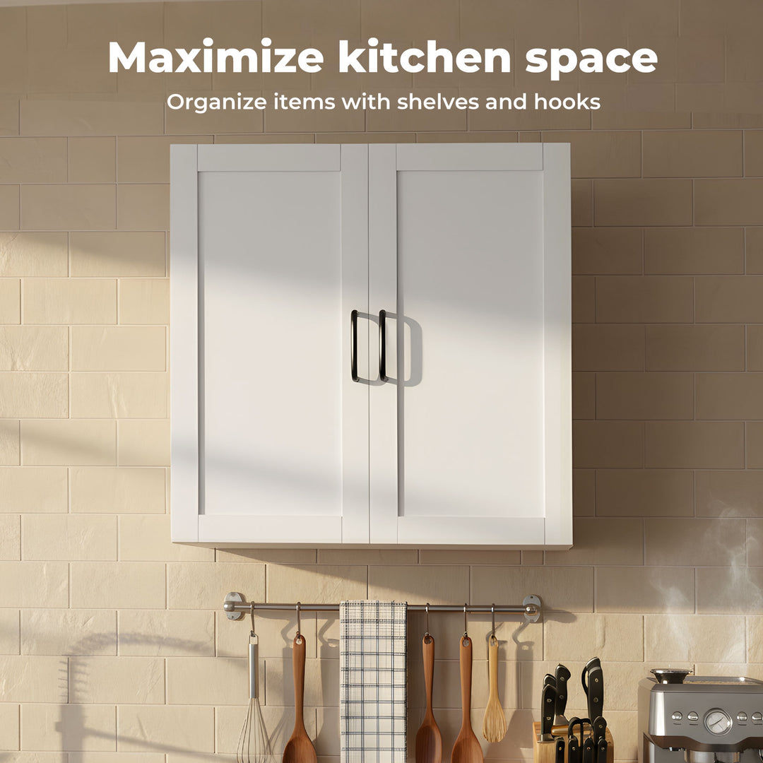 Wall Cabinet Hanging Mounted Kitchen Cupboard Storage Organiser White