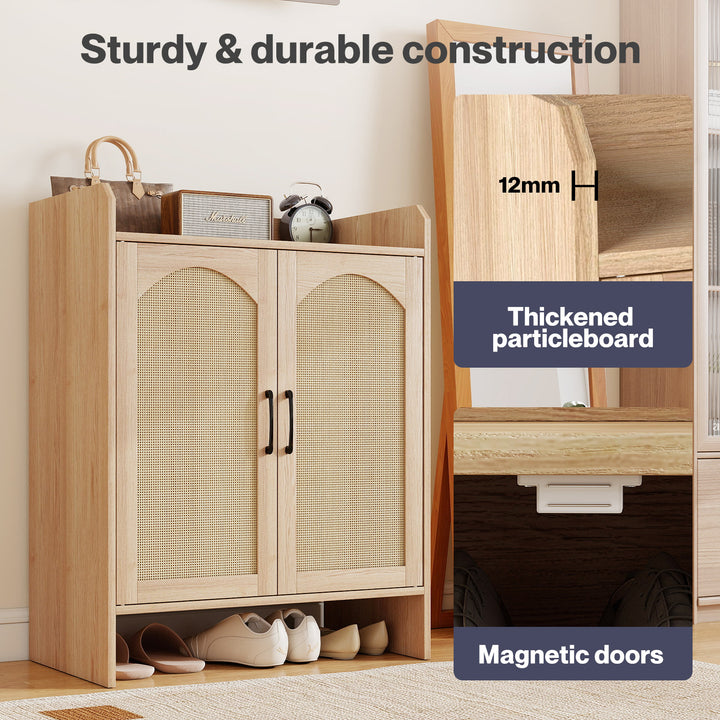 5 Tier Shoe Cabinet Wooden Double Door Storage Rack Organiser Entryway