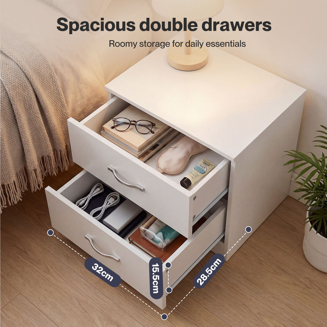 Bedside Table Side Table 2 Drawers Storage Nightstand Bedroom Cabinet