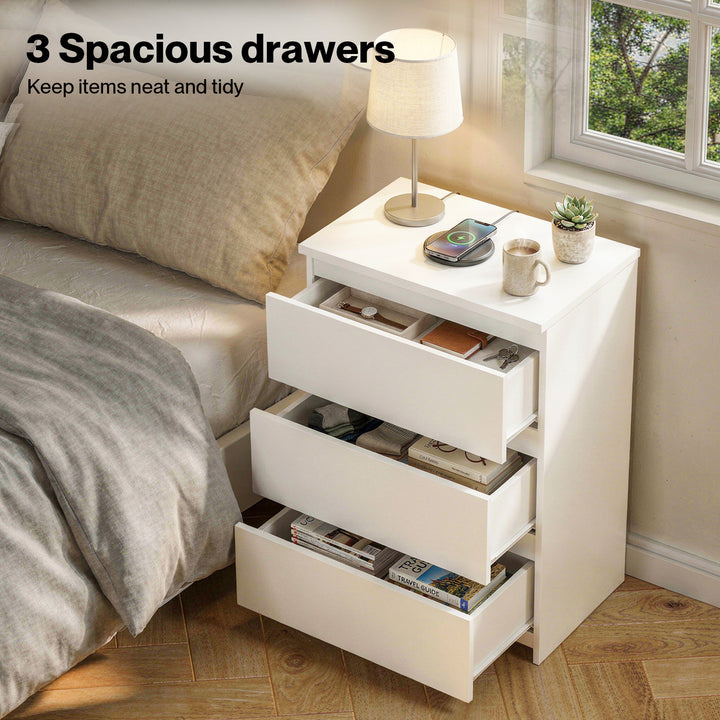 Bedside Table Side Table 3 Drawers Storage Nightstand Bedroom Cabinet