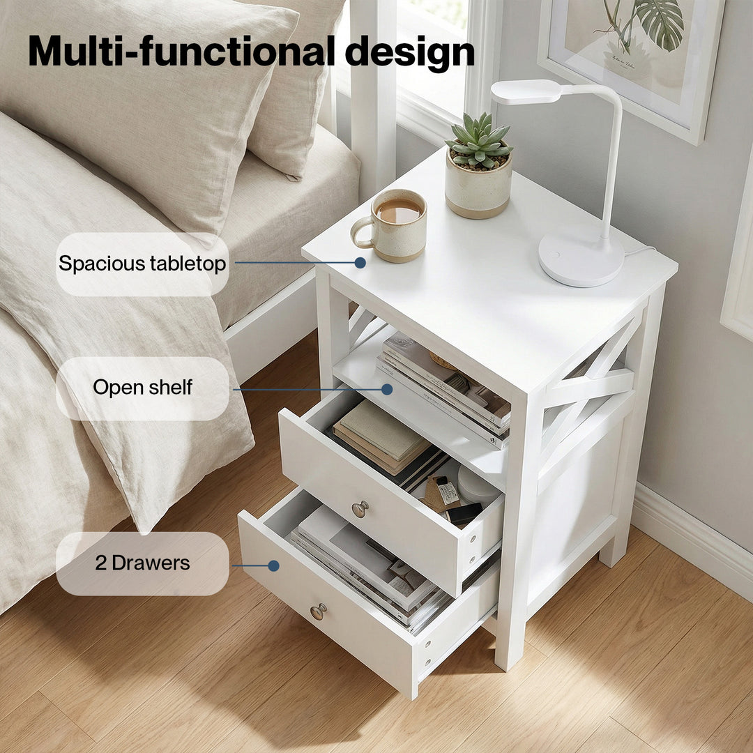 Bedside Table Nightstand Side End Table 2 Drawers Storage Bedroom Cabinet
