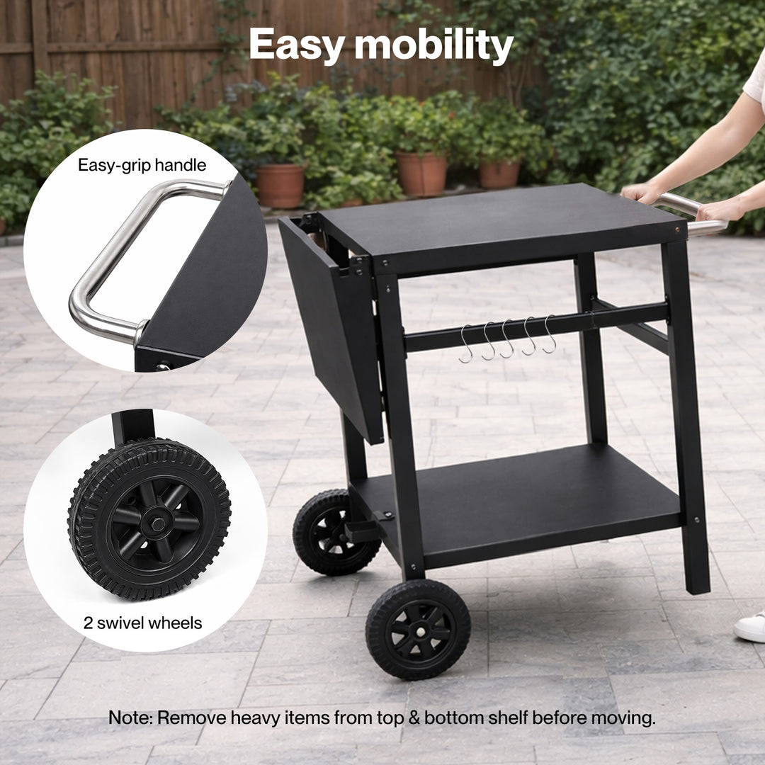 Outdoor Kitchen Cart Mobile Foldable Food Prep BBQ Grill Dining Table