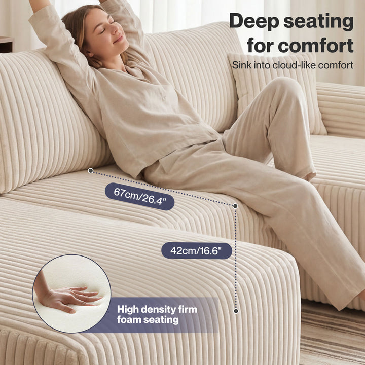 Modular Sofa Lounge Set Corduroy U Shaped Sectional Cloud Couch Beige