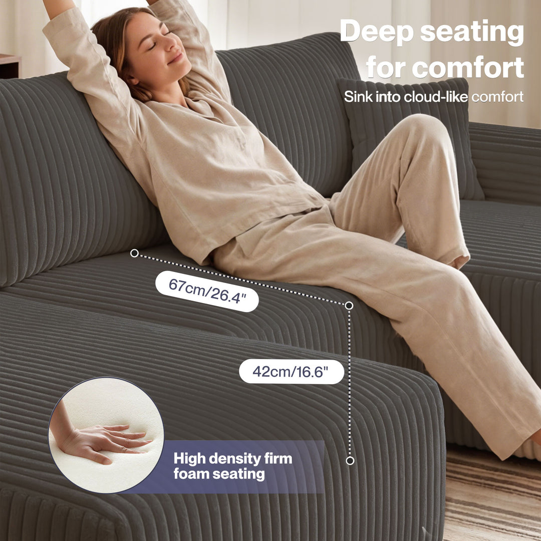Modular Sofa Lounge Set Corduroy U Shaped Sectional Cloud Couch Grey