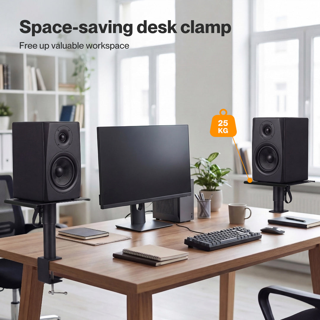 2x Desk Clamp Speaker Stands Set Adjustable Rotatable Monitor CD Player