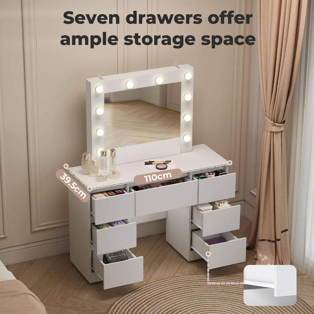 Dressing Table Stool Set 10 Bulbs Makeup Mirror Vanity Desk Cabinet White