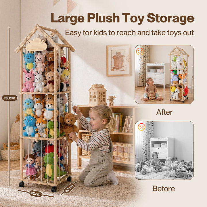 Kids Toys Storage Tube Box Plush Doll Display Organiser 150cm x 40cm