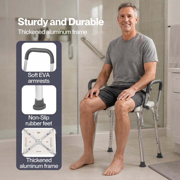 Adjustable Shower Chair Bath Seat with Arms Portable Non Slip Bathroom
