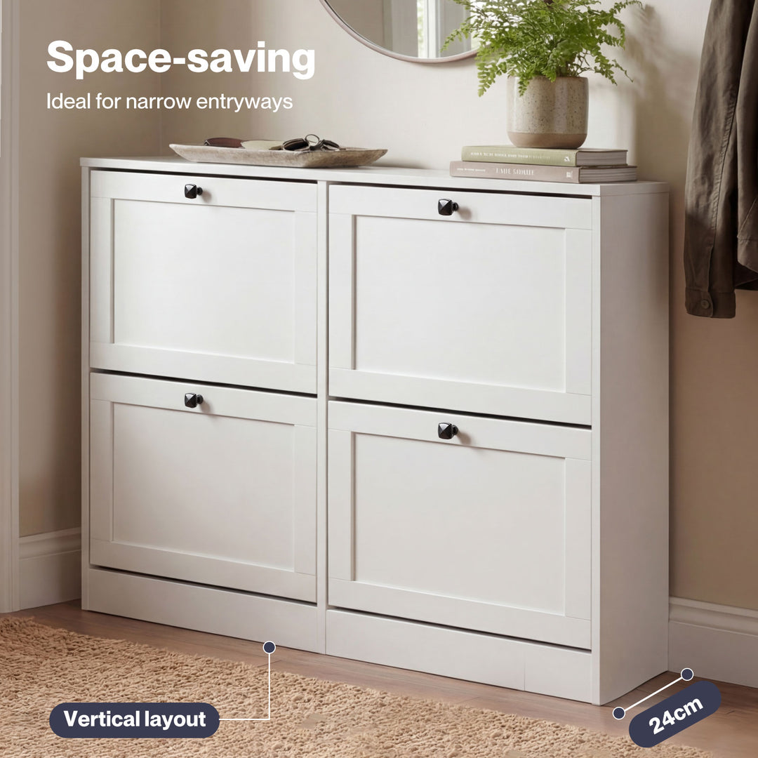 Shoe Cabinet 4 Flip Drawers Vertical Storage Rack Organiser Entryway