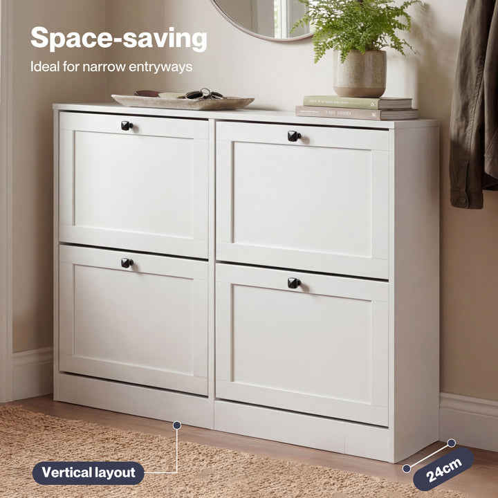 Shoe Cabinet 4 Flip Drawers Vertical Storage Rack Organiser Entryway