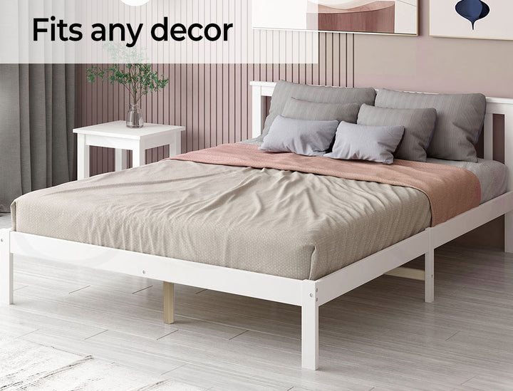 Wooden Bed Frame Queen Full Size Mattress Base Timber White