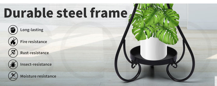 Plant Stand 2 Tiers Outdoor Indoor Metal Flower Pots Rack Garden Black