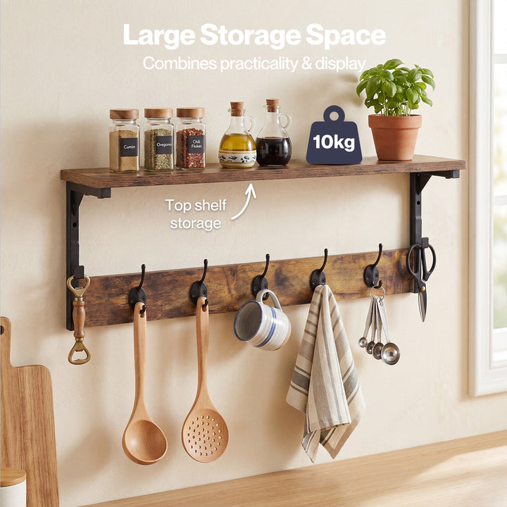 Coat Rack Shelf Wall Mounted 7 Hooks Wall Floating Hat Rack Living Room