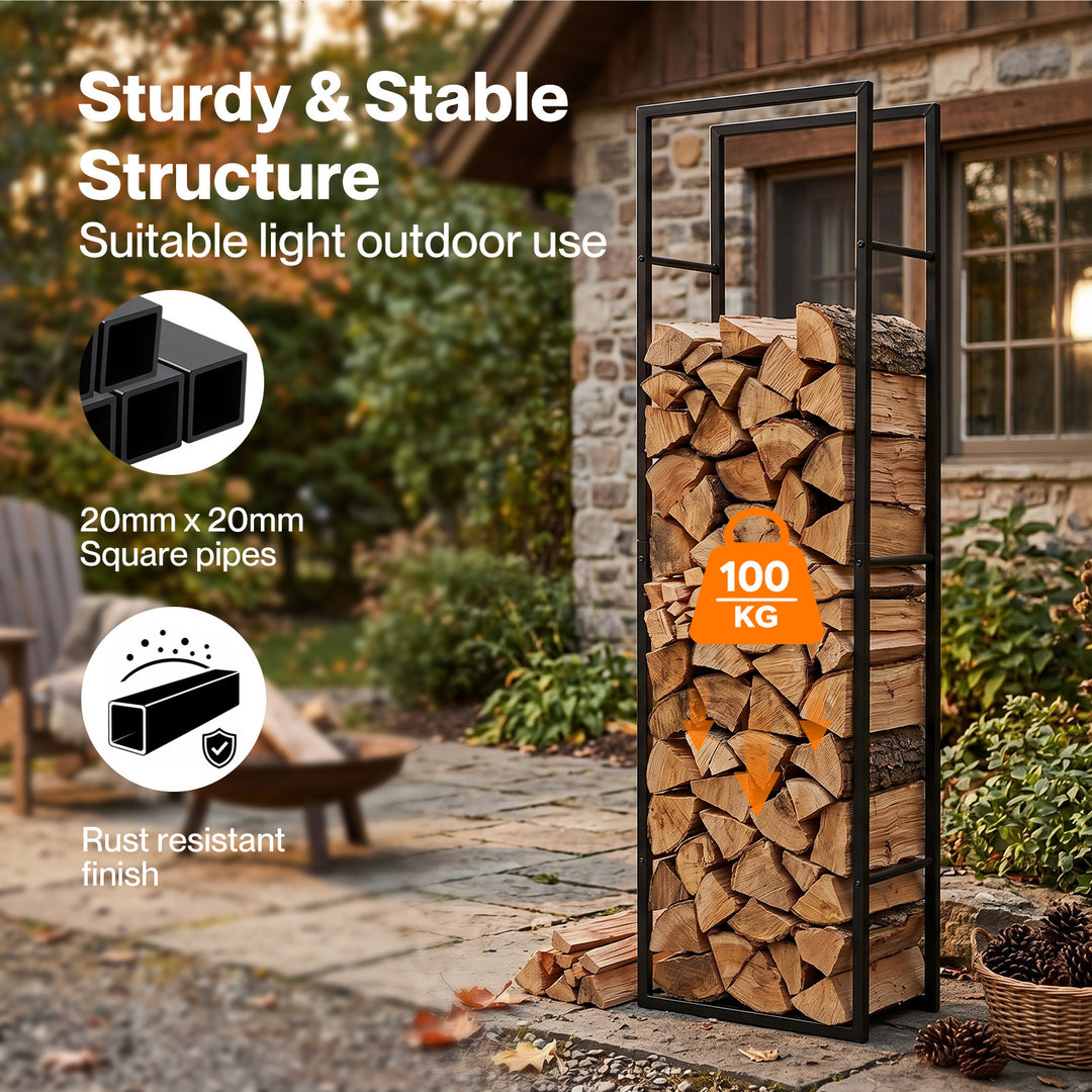 Firewood Rack Steel Outdoor Storage Log Holder Fireplace 40 x 25 x 150cm